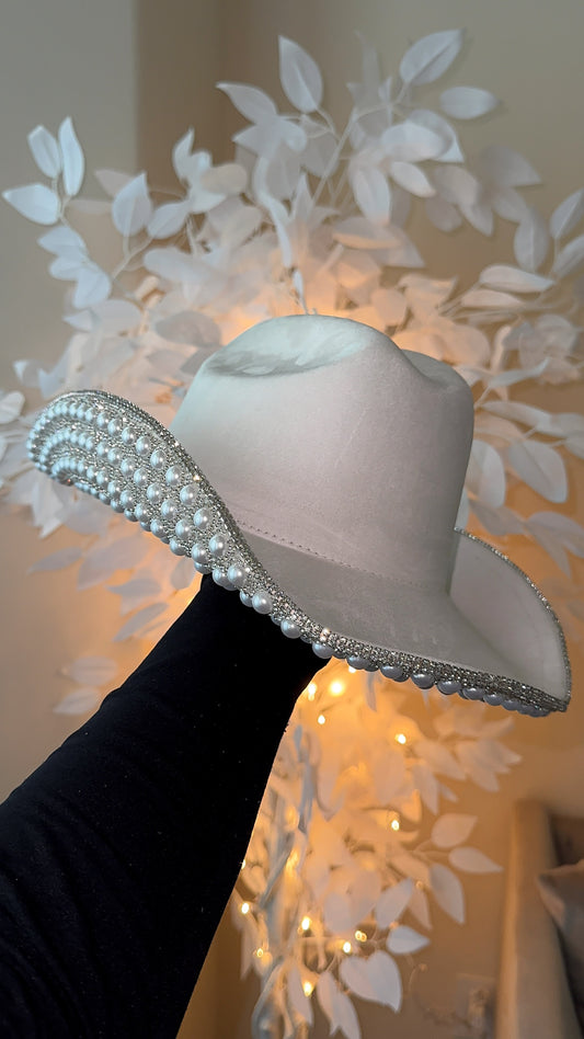 Jasmine Rhinestone/Pearl Western Hat - White