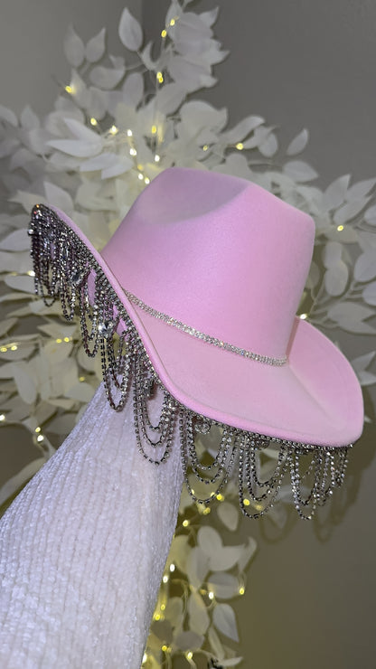 Lola Rhinestone Western Hat - Baby Pink