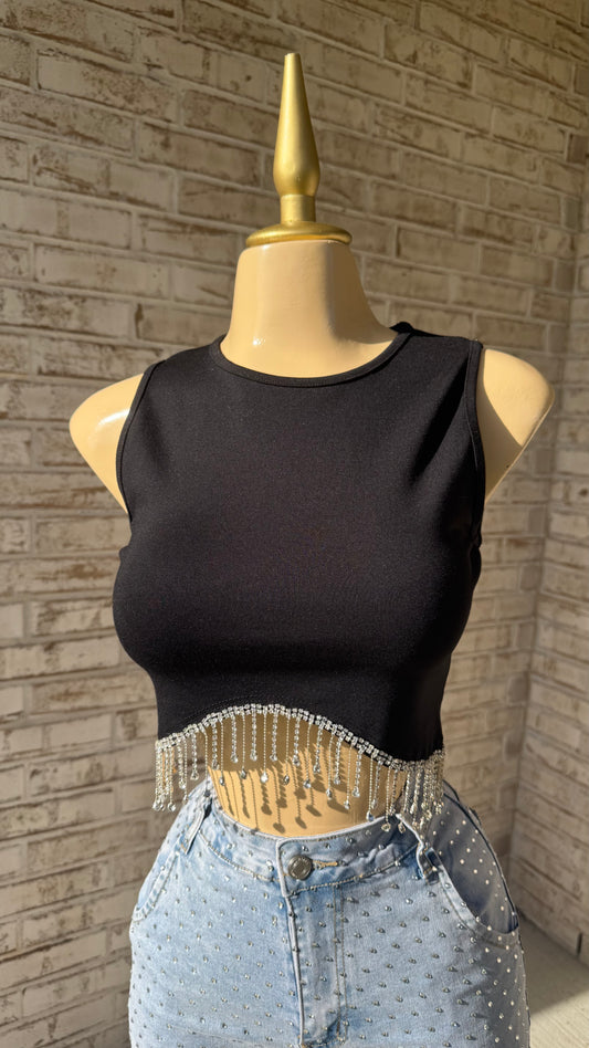 Cairo Rhinestone Top - Black