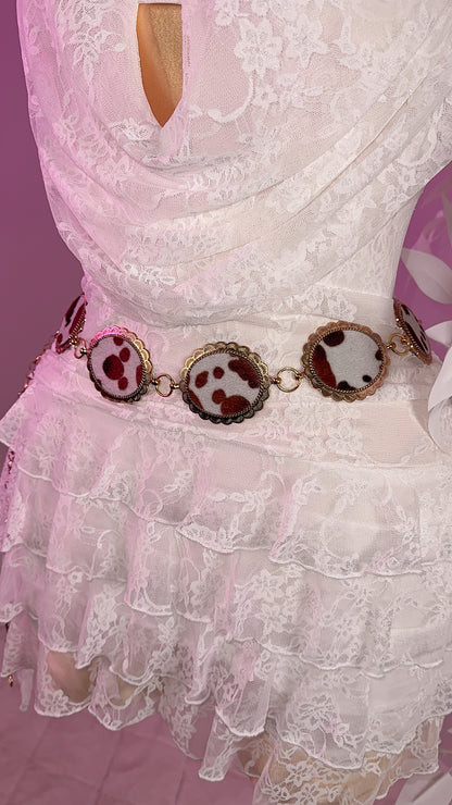 Cowhide Western Chain Belt - Brown