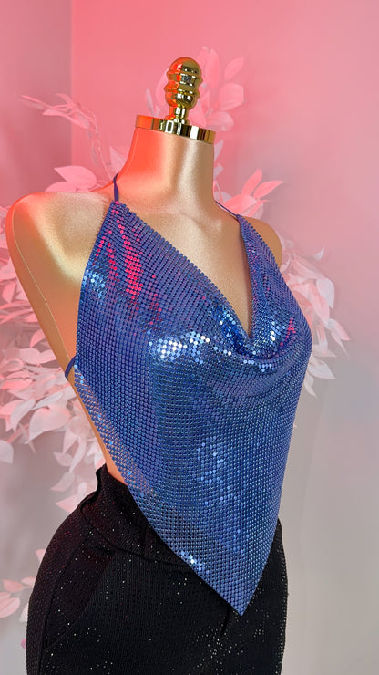 Ocean Metallic Drape Top - Blue