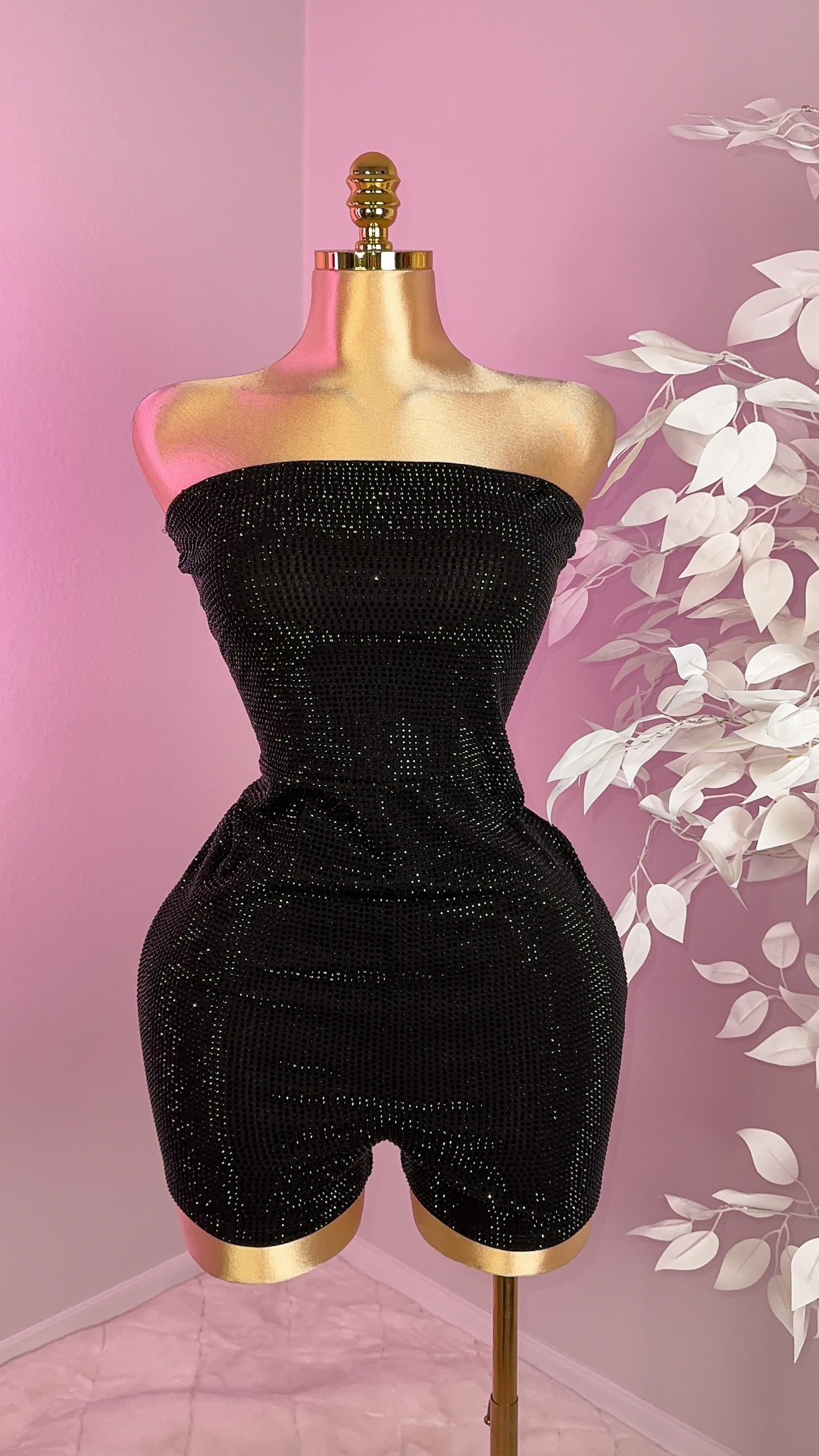 Xiomara Rhinestone Romper - Black - Plus Size