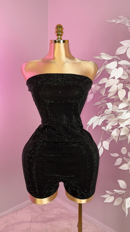 Xiomara Rhinestone Romper - Black - Plus Size