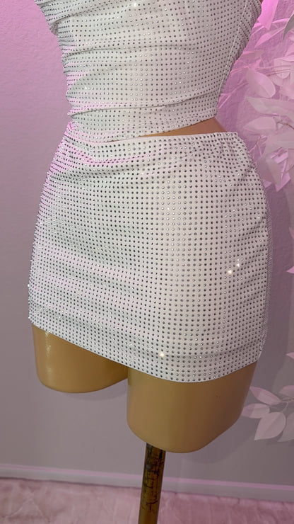 Gia Rhinestone Skirt Set - White (Built In Shorts)