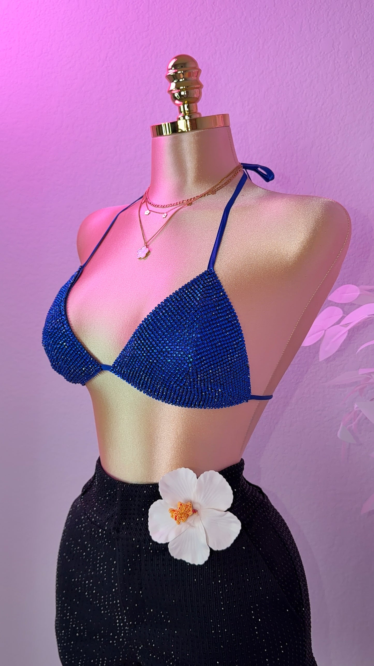 Del Cora Rhinestone Bikini Top - Blue
