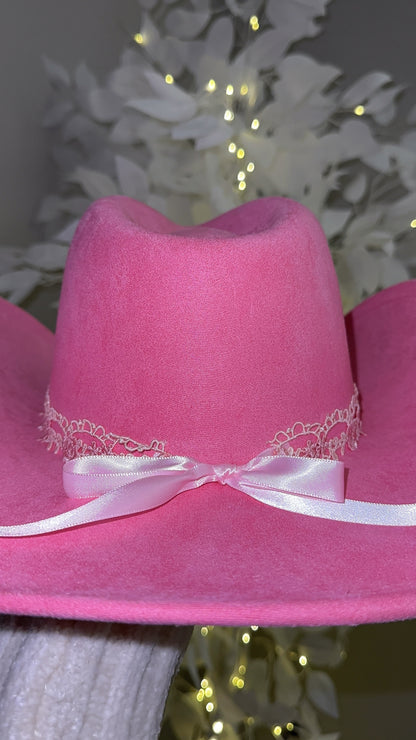 Floral Lace Western Hat - Pink