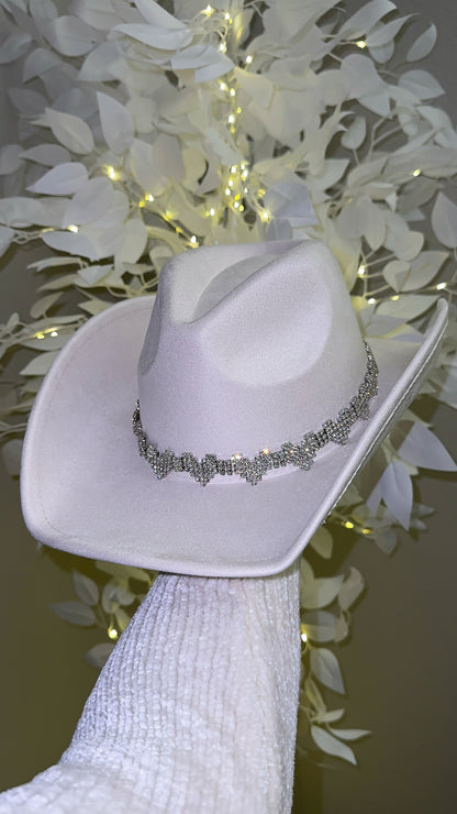 Annalise Rhinestone Heart Western Hat - White