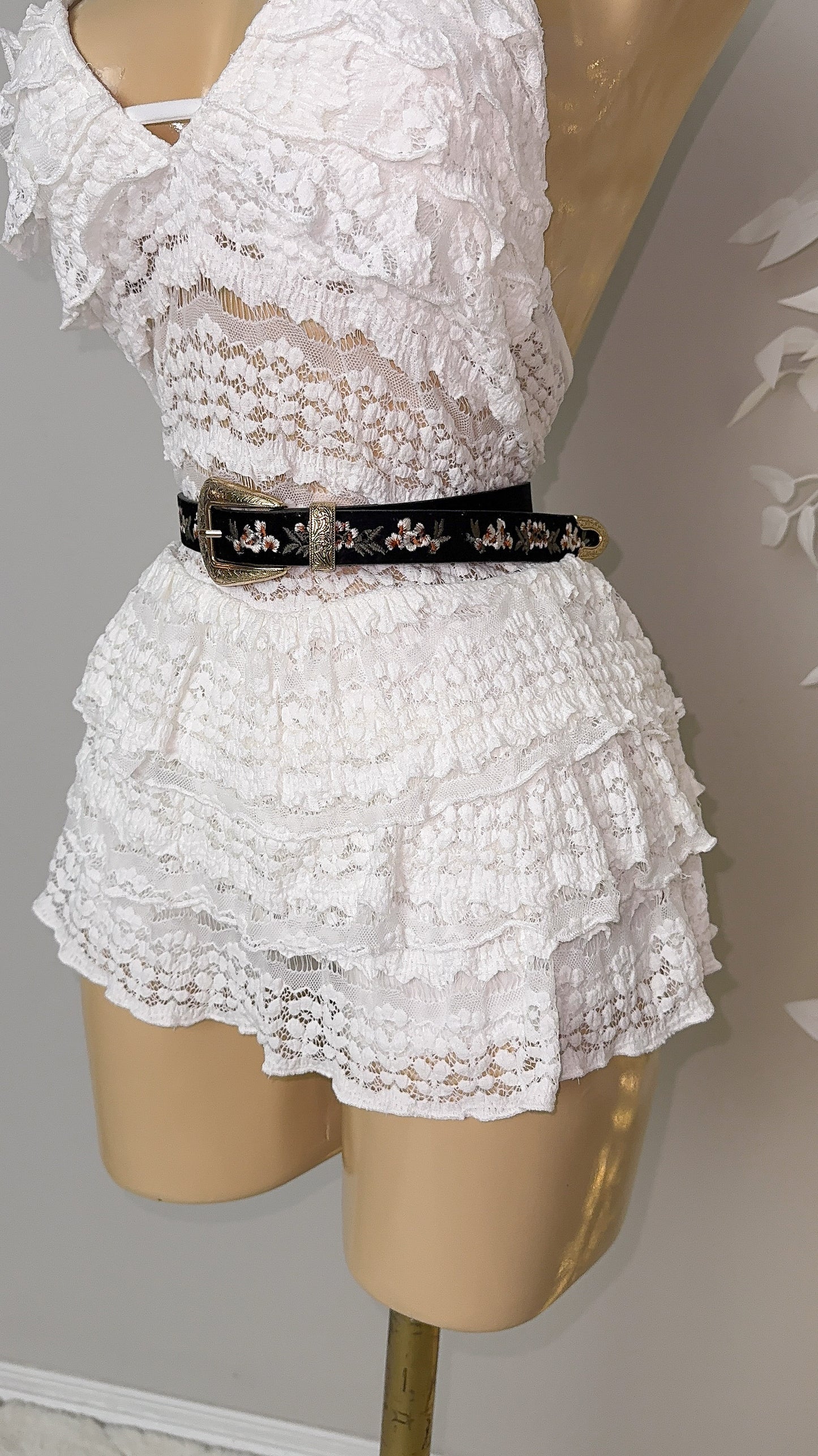 Casey Western Floral Belt - Black/Gold