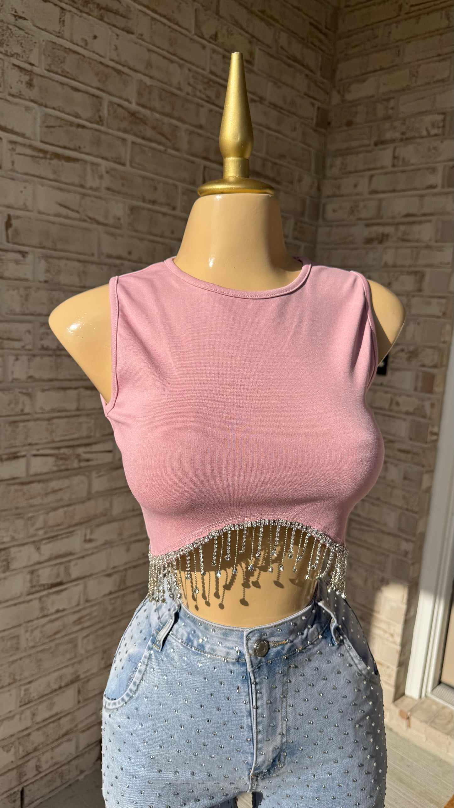 Cairo Rhinestone Top - Pink