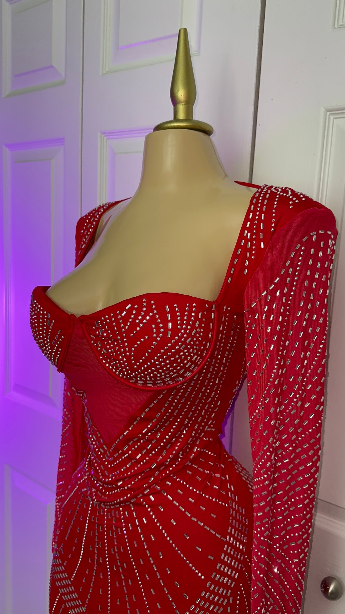 Genesis Rhinestone Dress - Red  (Plus Size Available)