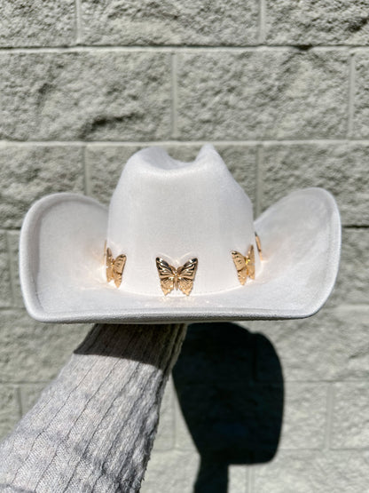 Elena Butterfly Western Hat - White