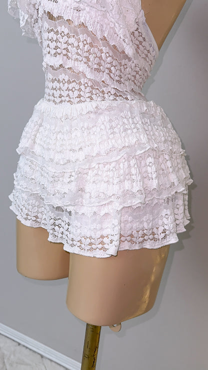 Violeta Lace Romper Dress - White