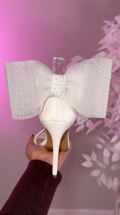 Ivette Pearl Bow Heels - White