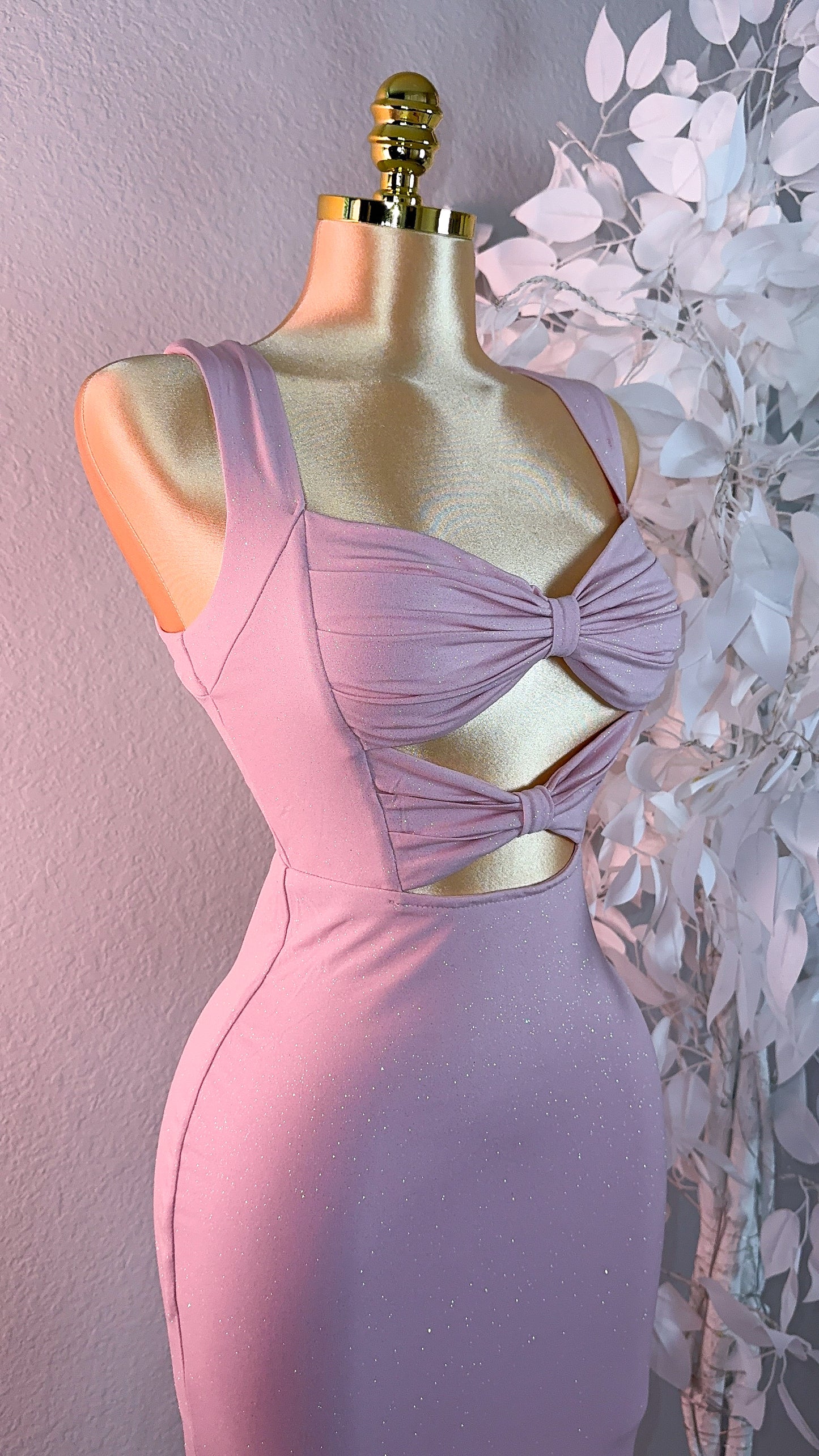 Mia Bow Glitter Maxi Dress - Pink