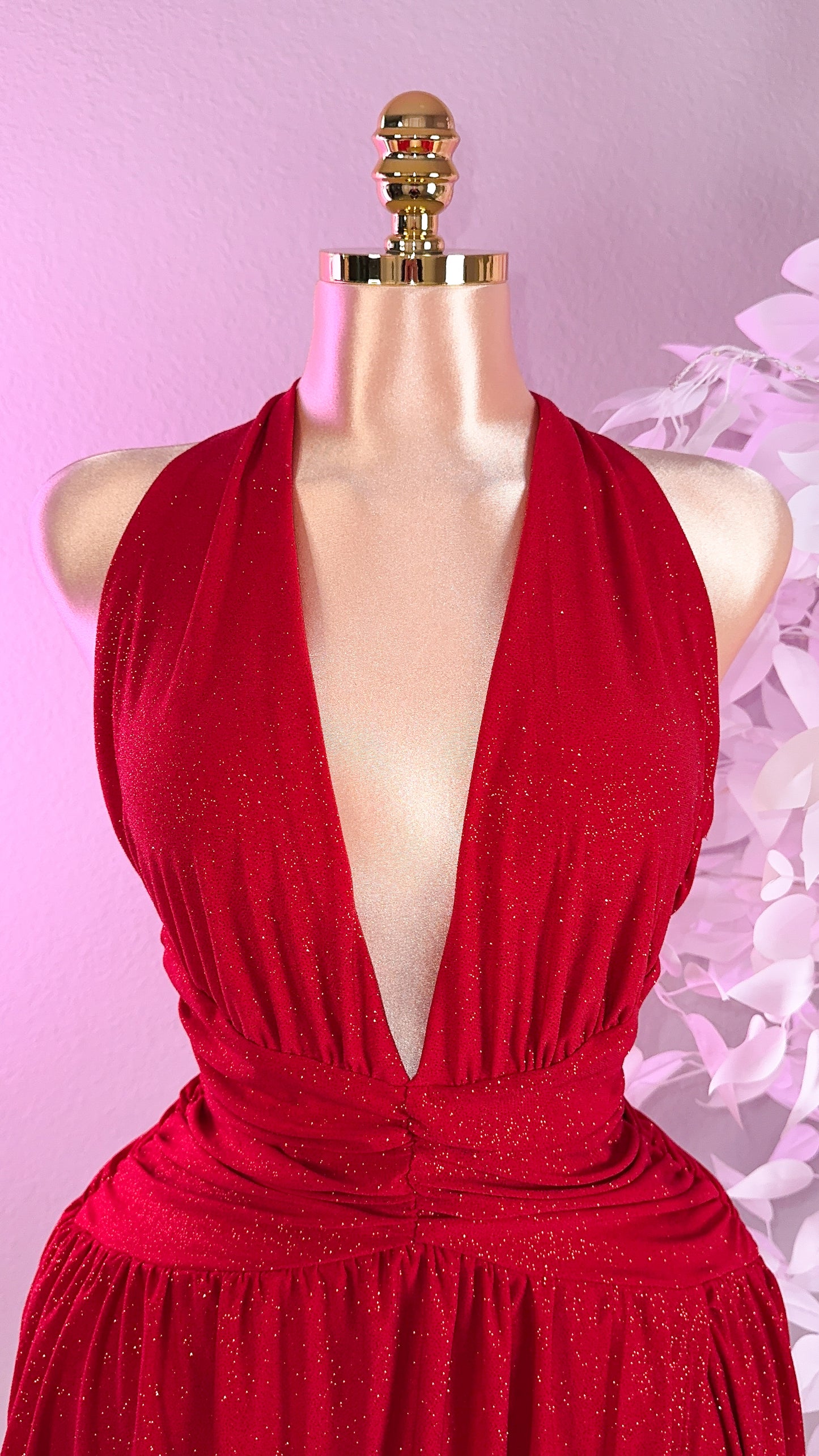 Lia Glitter Romper Dress - Red