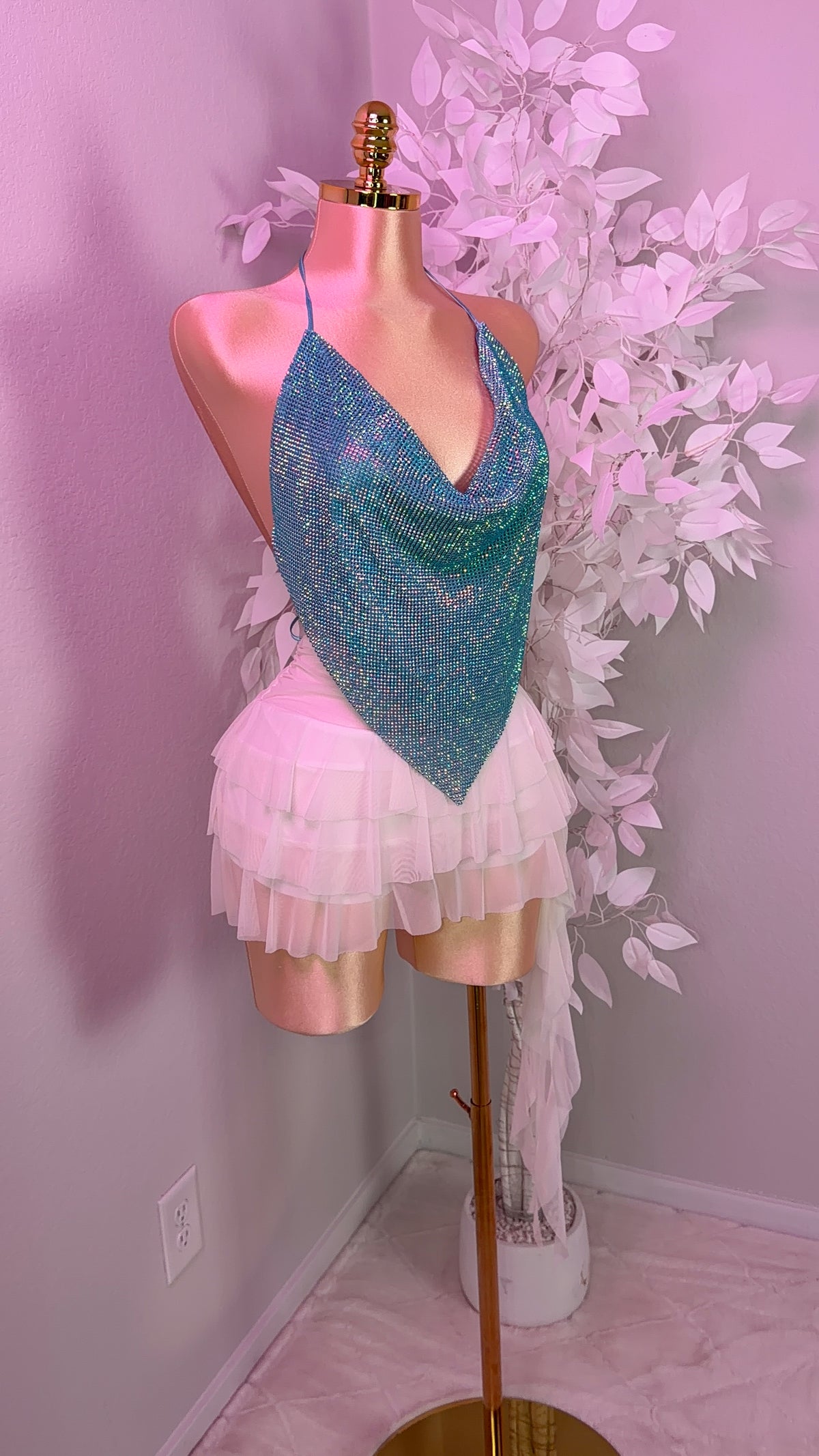 Provenza Rhinestone Top - Light Blue