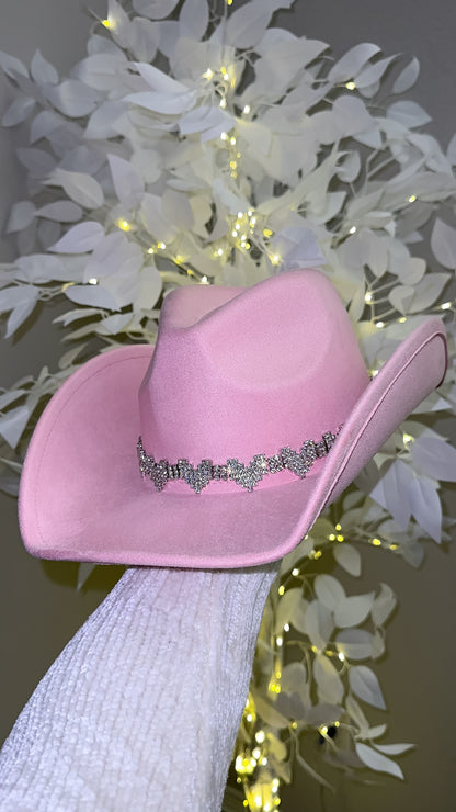 Annalise Rhinestone Heart Western Hat - Pink