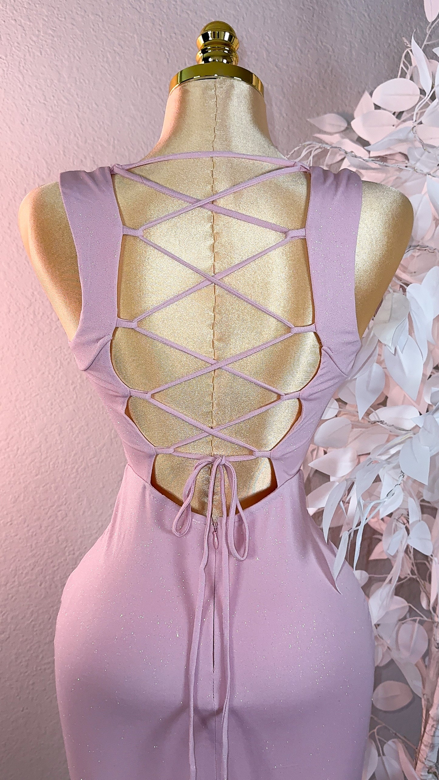 Mia Bow Glitter Maxi Dress - Pink