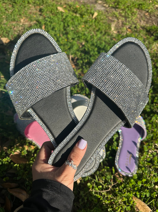 Adeline Rhinestone Sandals - Black