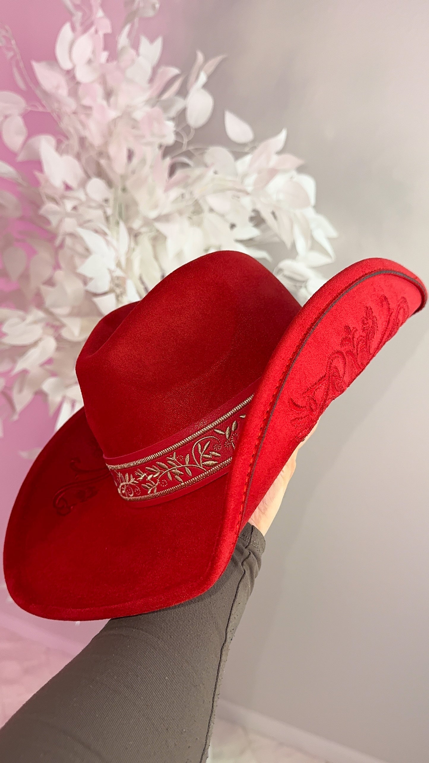 Embroidered Western Hat - Red