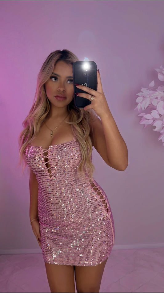 Azaria Rhinestone Dress - Pink