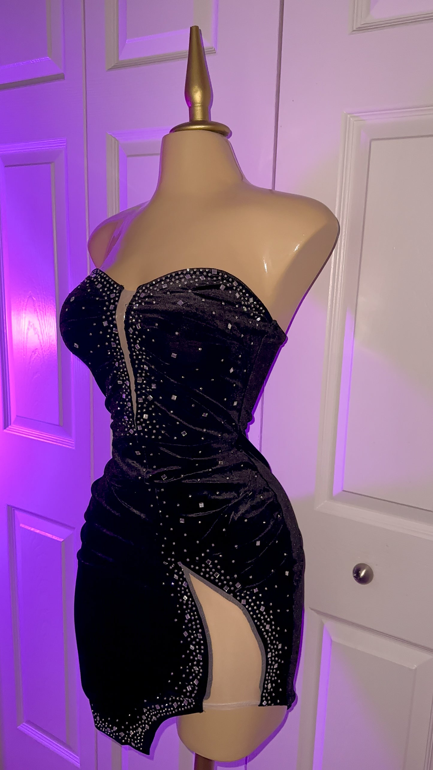 Ruby Velvet Rhinestone Dress - Black (Plus Size Available)