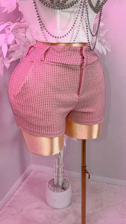 Bichota Rhinestone Shorts - Pink