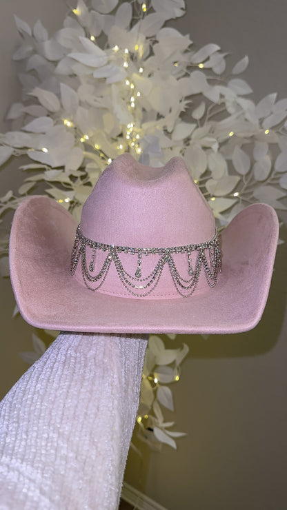 Carrie Rhinestone Western Hat - Blush Pink