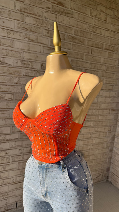 Mañana Será Bonito Rhinestone Top - Orange