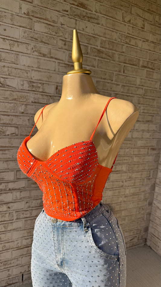 Mañana Será Bonito Rhinestone Top - Orange