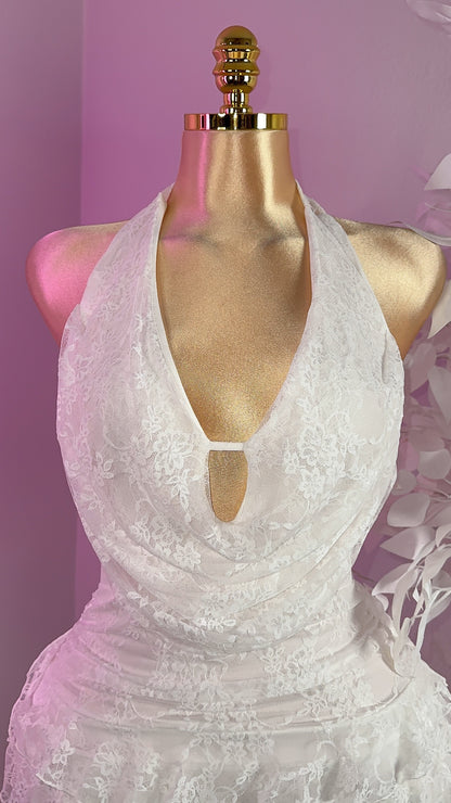 Teresa Floral Lace Romper Dress - White