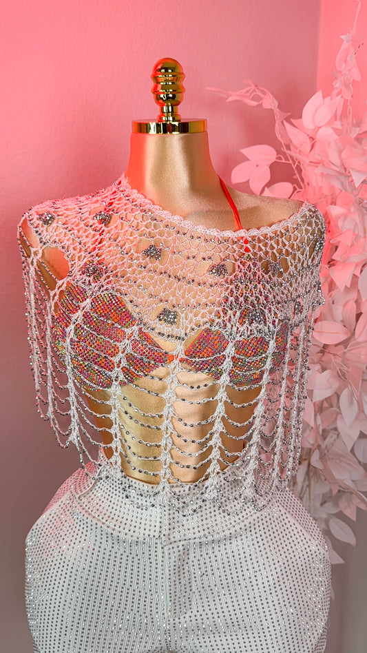 Cairo Embellished Crochet Top - White