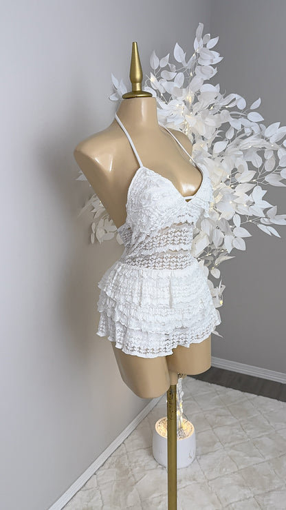 Violeta Lace Romper Dress - White