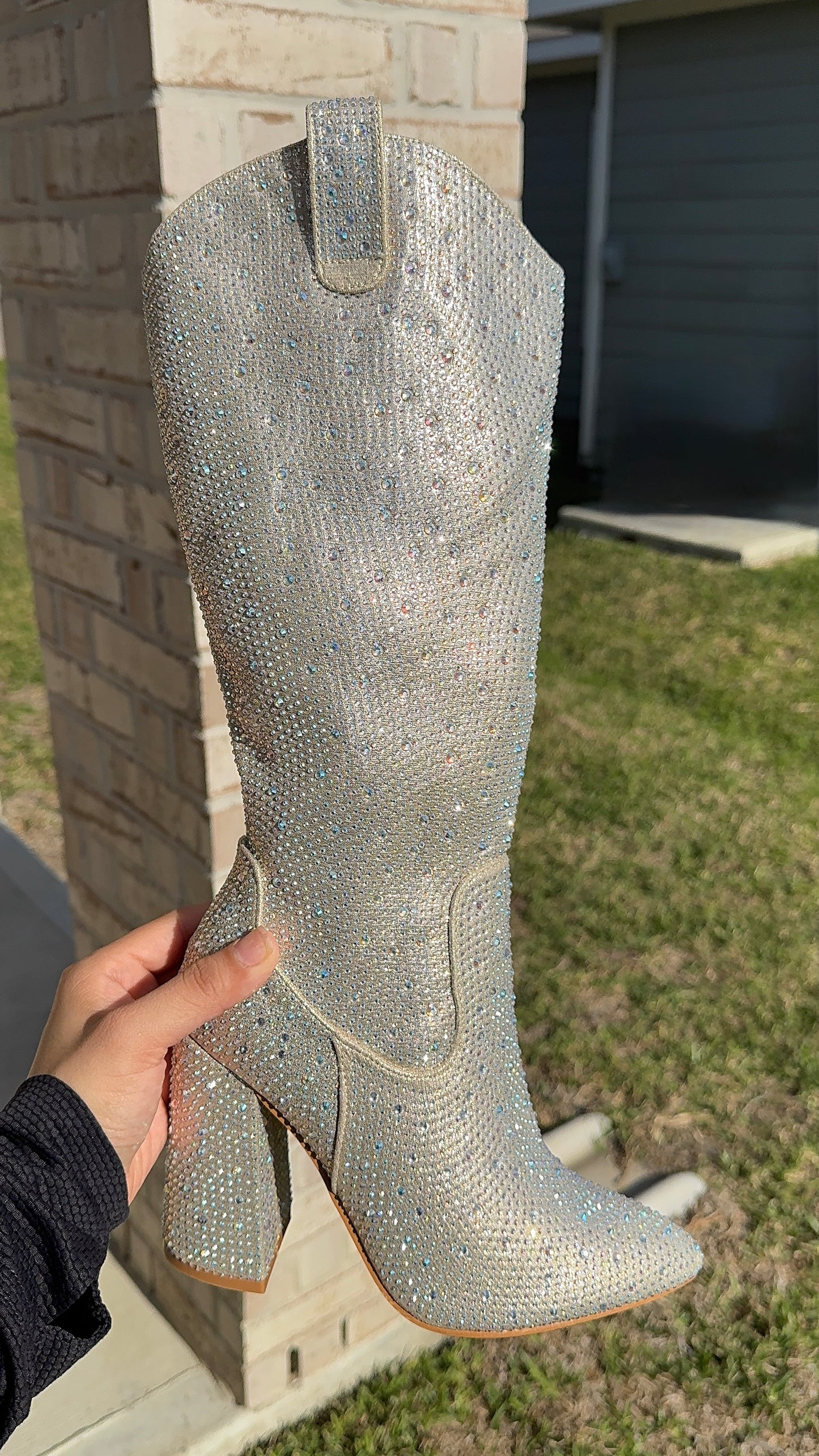 Beli Rhinestone Western Boots - Champagne