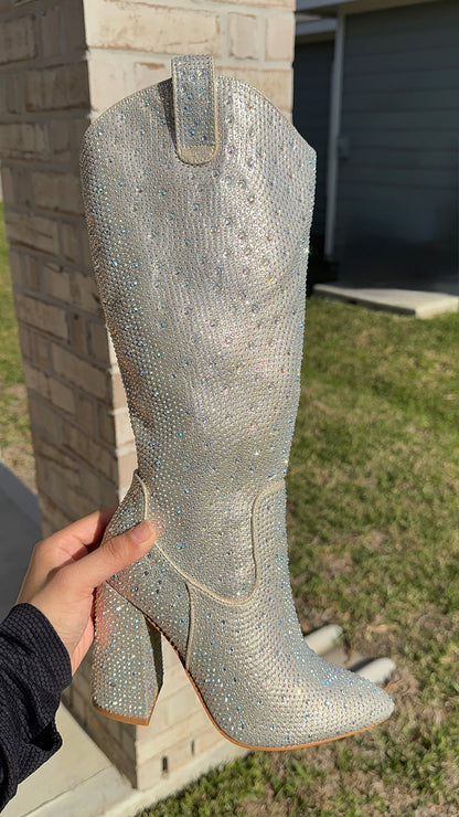 Beli Rhinestone Western Boots - Champagne
