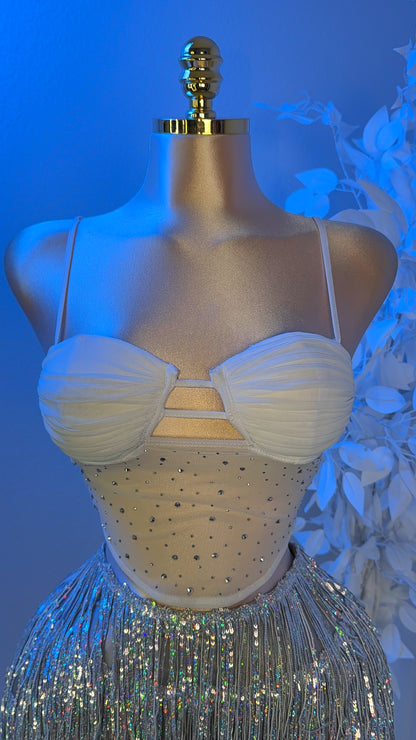 Secreto Rhinestone Top - White