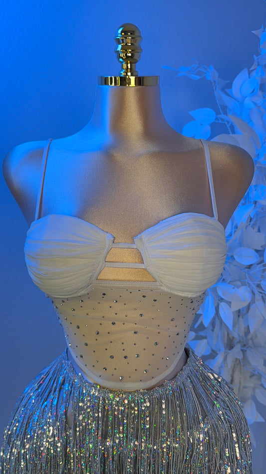 Secreto Rhinestone Top - White