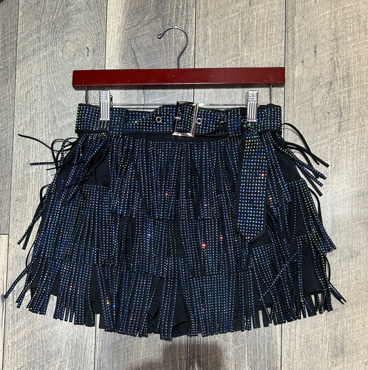 Mamiii Fringe Skort - Black/Blue Rhinestones
