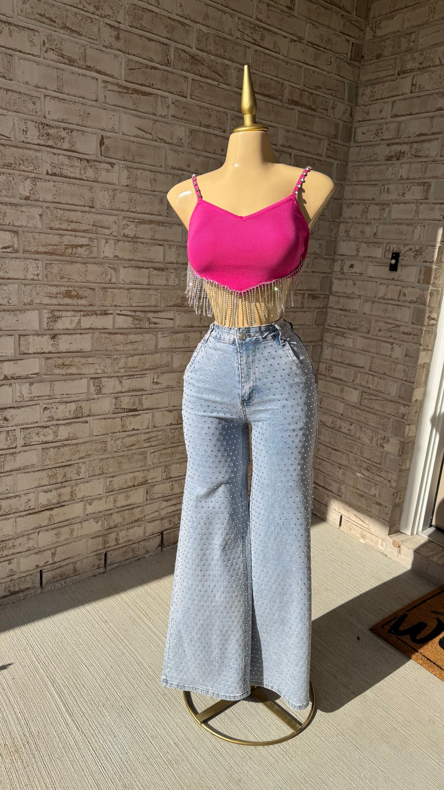 Rebelde Rhinestone Top - Pink