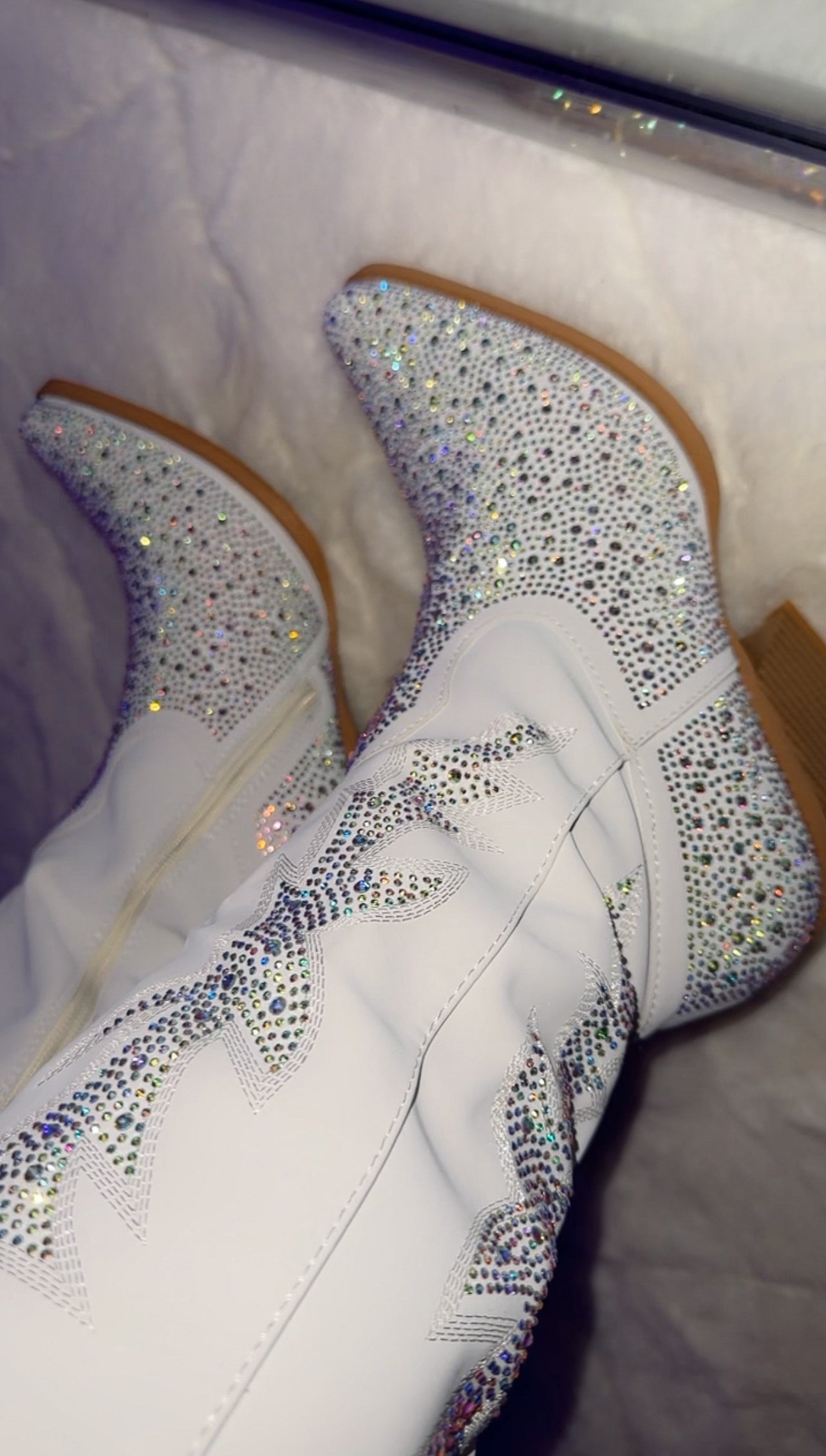 Andrea Rhinestone Western Boots - White (Wide Calf Friendly)