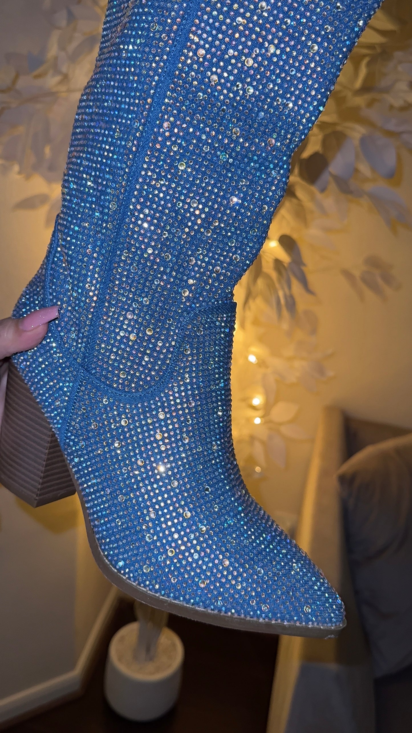 Anahi Rhinestone Western Boots - Blue Denim ( New Color)