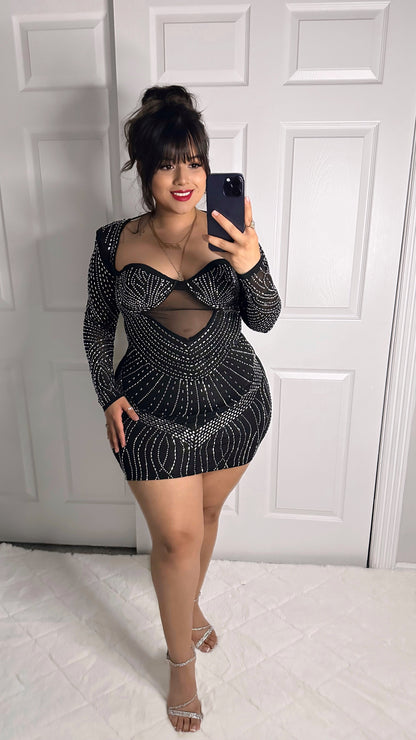 Genesis Rhinestone Dress - Black  (Plus Size Available)
