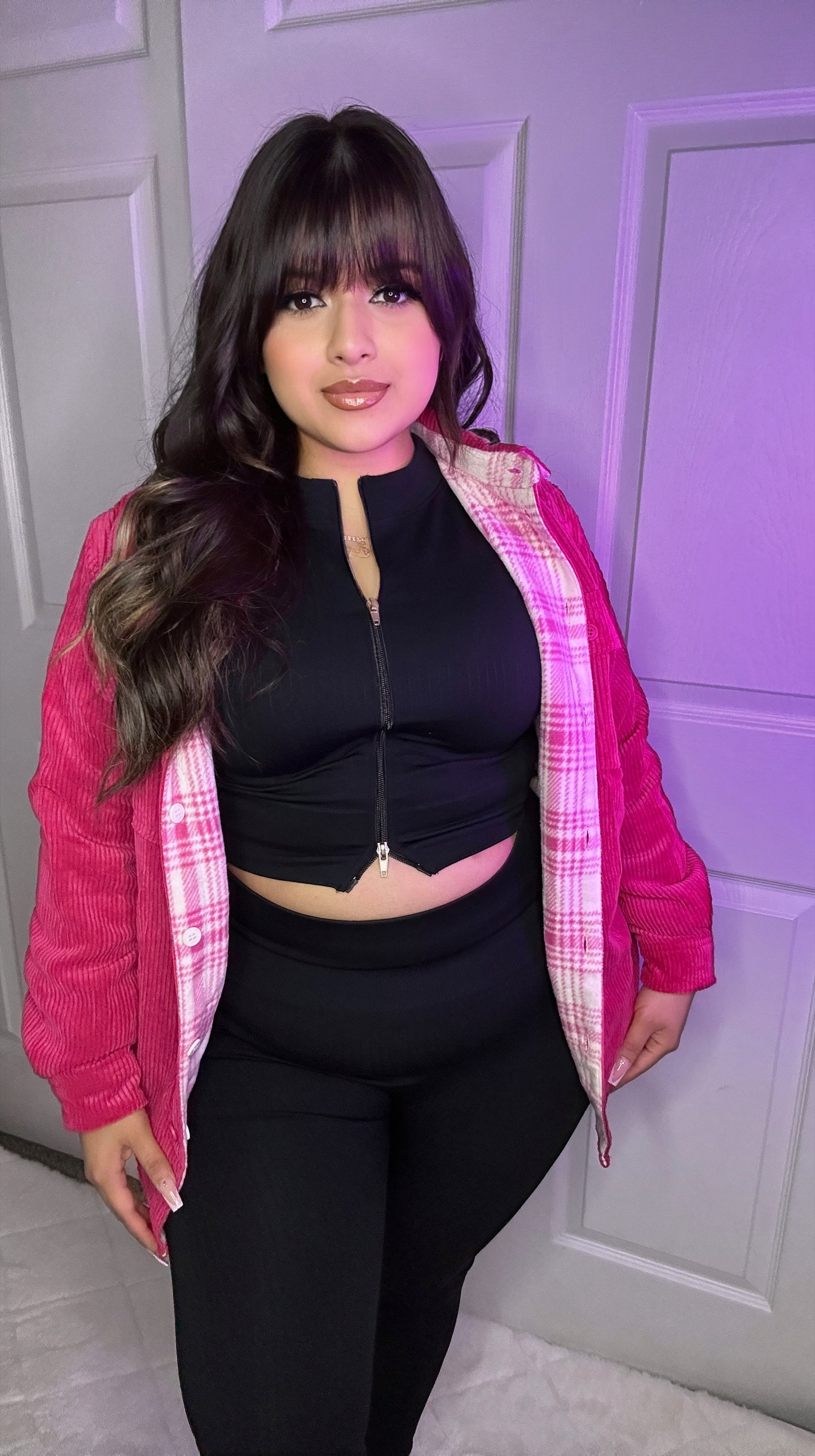 Ayla Corduroy Reversible Shacket - Pink