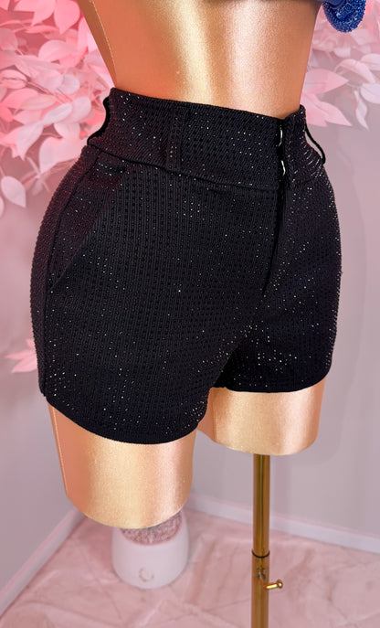 Bichota Rhinestone Shorts - Black