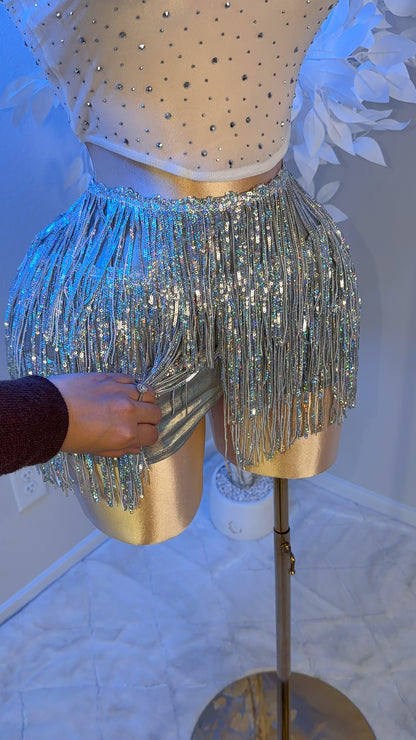 Sparklyyy Fringe Mini Skort - Silver