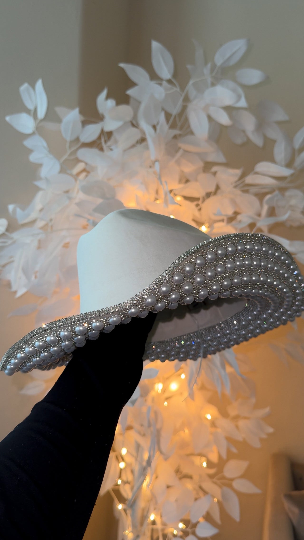 Jasmine Rhinestone/Pearl Western Hat - White