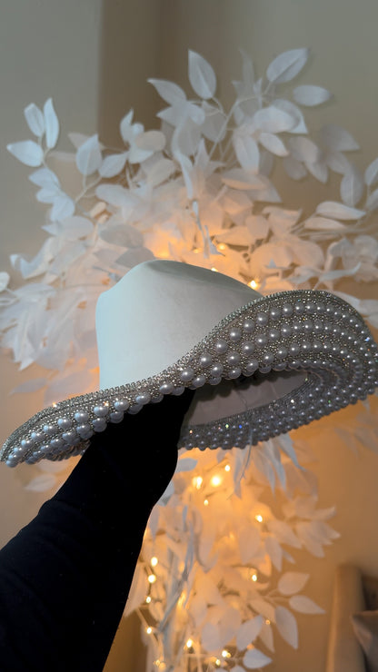 Jasmine Rhinestone/Pearl Western Hat - White