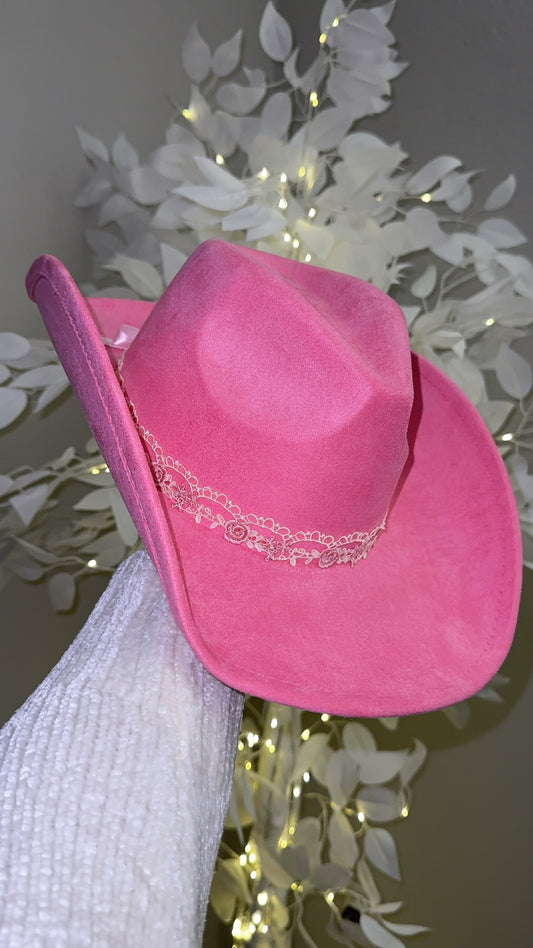 Floral Lace Western Hat - Pink