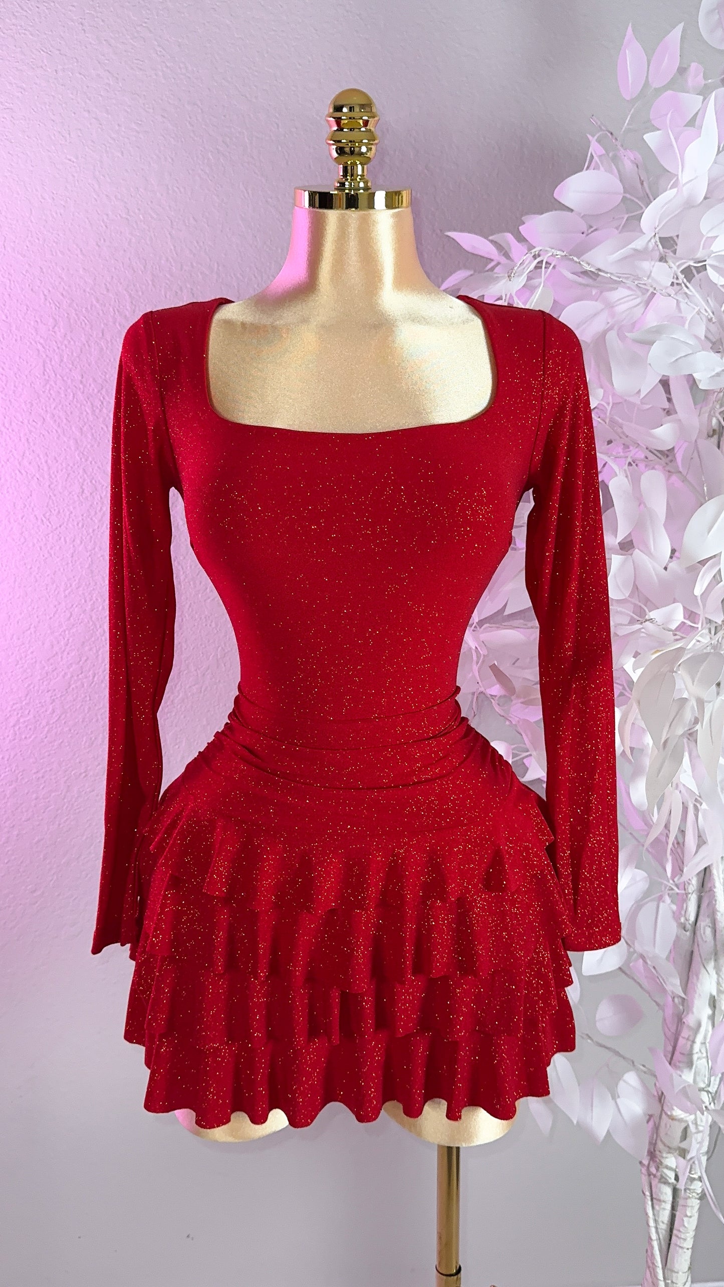 Itzel Glitter Romper Dress - Red