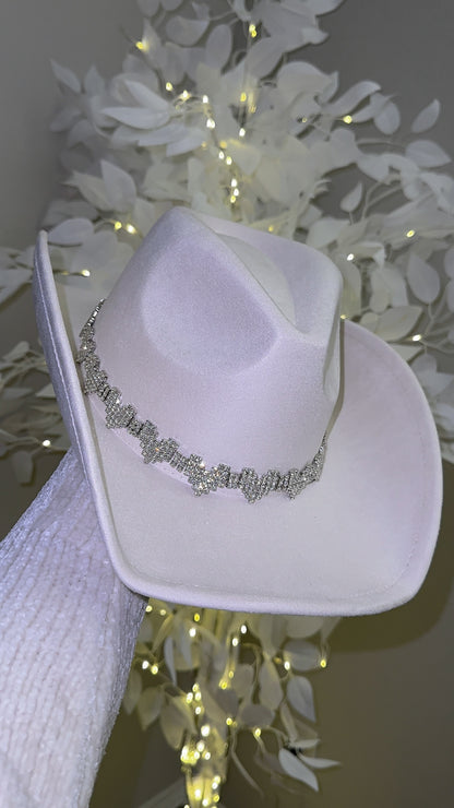 Annalise Rhinestone Heart Western Hat - White